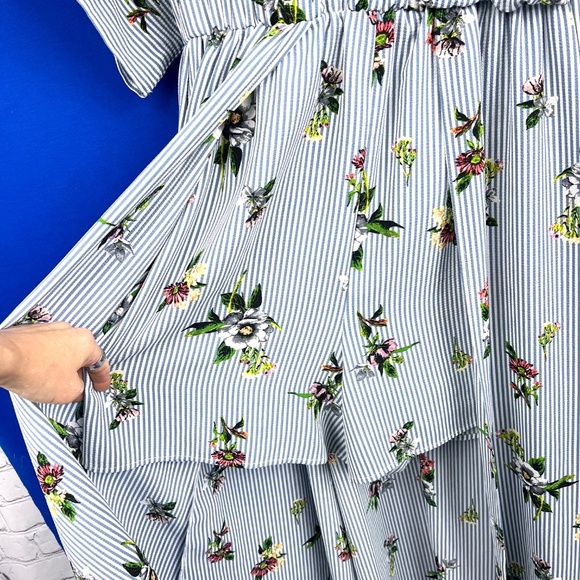 SOLD! •Like New |•XHILARATION•| Pretty Floral Striped Slit Maxi Romper Dress - Picture 7 of 14